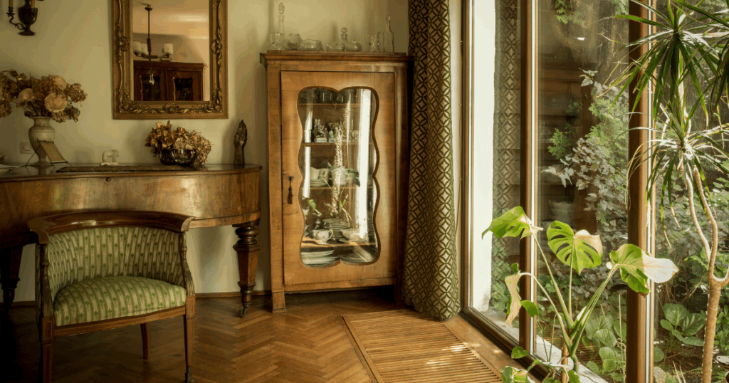 R1Centrum Bratislava centrum bývania – vintage interiér spájajúci starožitný nábytok, prírodné materiály a romantické doplnky
